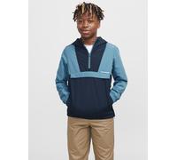Windbreaker JACK & JONES JUNIOR "JJWINDBREAKER PACKABLE ANORAK JNR", Herren, Gr. 140, blau (sky captain detail:oceanview blocking), Web, Obermaterial: 100% Polyester, colorblocking, regular fit, Jacke