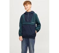Windbreaker JACK & JONES JUNIOR "JJWINDBREAKER PACKABLE ANORAK JNR", Herren, Gr. 140, sky captain detail:magical forest blocking, Web, Obermaterial: 100% Polyester, colorblocking, regular fit, Jacken