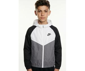 Windbreaker NIKE SPORTSWEAR "NKN NIKE NEW CHEVRON WINDRUNNE", Jungen, Gr. 122 (7), schwarz-weiß (weiß), Obermaterial: 100% Polyester, normal, Jacken Windbreaker, für Kinder, leichtes Material, funktio