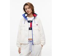 Windbreaker TOMMY JEANS "TJW COLORBLOCK WINDBREAKER", Damen, Gr. S (36/38), weiß (ancient weiß), Web, Obermaterial: 100% Nylon, unifarben mit Farbeinsatz, normal, Jacken Windbreaker, Kunstfaser, elast
