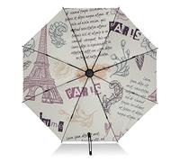Winddichter Reise-Regenschirm Paris Eiffelturm Faltbarer umgekehrter kompakter Regenschirm für Regen Sonne 8 Rippen Großer UV-Regenschirm Automatisch für Damen Herren