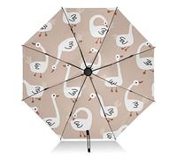 Winddichter Reise-Regenschirm, weiße Gänse-Rückseite, kompakter Regenschirm für Regen, Sonne, zusammenklappbar, 8 Rippen, großer UV-Regenschirm, automatisch für Damen und Herren
