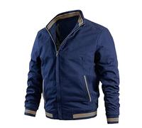 Windjacke Aus Verwaschener Baumwolle FüR Herren Bombermantel Mit Stehkragen FrüHling Und Herbst Casual Military Zipper Outwear from liangduming (M,Blau)