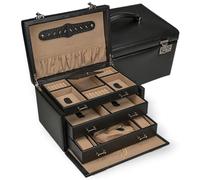 Windrose Ambiance Schmuckkoffer/Uhrenkoffer 3 Etagen aus Leder schwarz