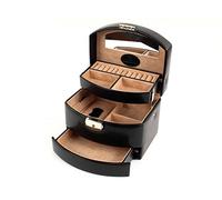 Windrose Schmuckkoffer Merino Automatik 3 Etagen Lederimitat Schwarz