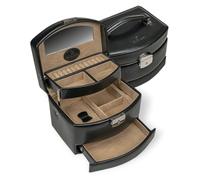 Windrose Automatik-Schmuckkoffer Merino/schwarz - Hochwertige Handarbeit - Breite 17 cm - Lederoptik