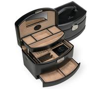 Windrose Automatik-Schmuckkoffer Merino mit Reiseeinsatz Schwarz