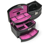Windrose Automatik-Schmuckkoffer mit Reiseeinsatz/Merino Moda (schwarz-pink)