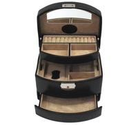 Windrose Automatik-Schmuckkoffer Merino/schwarz - Hochwertige Handarbeit - Breite 17 cm - Lederoptik