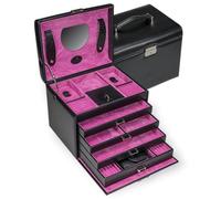 Windrose Schmuckkoffer mit integrierter Schmucktasche/Merino Moda (schwarz-pink)