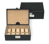 Windrose Uhrenkoffer Beluga/schwarz (Leder) - Hochwertige Handarbeit - Breite 24,5 cm - Leder