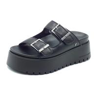 Windsor Smith Twilight Schwarze Damen-Sandalen aus Leder mit doppeltem Keilabsatz, Schwarz , 38 EU