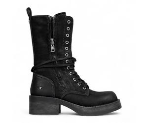Windsorsmith Damen-Kampfstiefel aus schwarzem Wildleder, halbhohe Schnürstiefeletten, Bikerschuhe - Gather EU 36 / UK 3