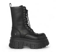 Windsorsmith Damen Schwarze, wadenlange Bikerstiefel aus Leder mit Plateausohle - Screaming EU 38 / UK 5