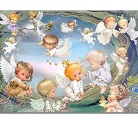 Wingkin Kreuzstich Stickpackungen Engel Baby 11CT Erwachsene Sticken Set,DIY Stickbilder Vorgedruckt Kreuzstich für Anfänger Home Decor （40x50cm ）