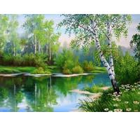 Wingkin Kreuzstich Stickpackungen Flusslandschaft 11CT Erwachsene Sticken Set,DIY Stickbilder Vorgedruckt Kreuzstich für Anfänger Home Decor （40x50cm ）