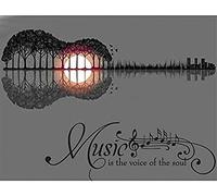 Wingkin Kreuzstich Stickpackungen Musik ist die Seele der Gitarre 11CT Erwachsene Sticken Set,DIY Stickbilder Vorgedruckt Kreuzstich für Anfänger Home Decor （40x50cm ）