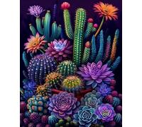 Wingkin Kreuzstich Stickpackungen Sukkulenten Kaktusblüten 11CT Erwachsene Sticken Set,DIY Stickbilder Vorgedruckt Kreuzstich für Anfänger Home Decor （40x50cm ）