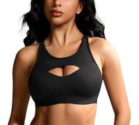 Wingslove Damen Sport BH Starker Halt Ohne Bügel mit Dünne Polster Große Größen Sexy Push up Sport-Top Dekorativem Ausschnitt und Sensueller Rückenfrei für Tennis Fitness Laufen Joggen Schwarz 80B
