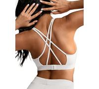 Wingslove Damen Sport BH Starker Halt Ohne Bügel mit Dünne Polster Große Größen Sexy Push up Sport-Top Dekorativem Ausschnitt und Sensueller Rückenfrei für Tennis Fitness Laufen Joggen Weiß 85E