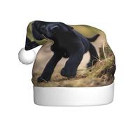 WINHGA Schwarze Labrador-Welpen-Drucke für Herren und Damen, Plüsch-Weihnachtsmützen, Erwachsene, Silvesterfeiertagsparty-Kappen