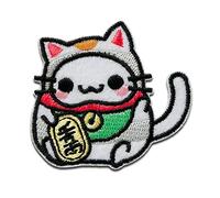 Winkekatze Tier - Aufnäher, Bügelbild, Aufbügler, Applikationen, Patches, Flicken, zum aufbügeln, Größe: 4,8 x 5,4 cm