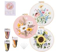 Winmany 3er-Pack Blumen-Sticksets für Erwachsene und Anfänger, Kreuzstich-Set mit Anleitung (evtl. nicht in deutscher Sprache), Stickstoff, Hoops, Fäden, Starter-Bastelset für handgemachte Liebhaber