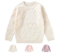 Winmany Mädchen Pullover Sweater Kinder Rundhalsausschnitt Herz Muster gestrickt Tops Langarm Rundhalsausschnitt Sweatshirts für 3-7Y (as3, Age, 3_Years, 4_Years, Regular, Weiß)