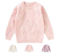 Winmany Mädchen Pullover Sweater Kinder Rundhalsausschnitt Herz Muster gestrickt Tops Langarm Rundhalsausschnitt Sweatshirts für 3-7Y (as3, Age, 5_Years, 6_Years, Regular, Rosa)