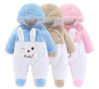 Winmany Neugeborene Baby Cartoon Bär Schneeanzug Wintermantel Fleece Kapuze Strampler Jumpsuit (Blauer hase, 3-6Monat)