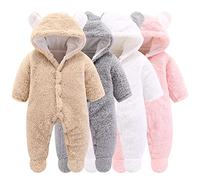 Winmany Neugeborene Baby Cartoon Bär Schneeanzug Wintermantel Fleece Kapuze Strampler Jumpsuit (Khaki, 3-6Monat)