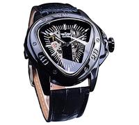 Winner Fashion Herren-Armbanduhr mit dreieckigem Renn-Zifferblatt, wasserdicht, goldfarbenes Skelett-Zifferblatt, automatisch, Leder, mechanische Uhr, schwarz 1
