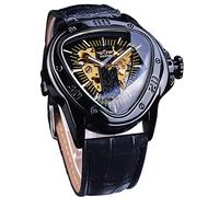Winner Fashion Mechanische Armbanduhr für Herren, dreieckiges Rennsportzifferblatt, wasserdicht, goldenes Skelettzifferblatt, automatisches Uhrwerk, Lederdesign, Schwarz_1