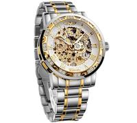 Winner Mechanische Retro-Armbanduhr mit Diamanten, Skelett, klassisch, römische Ziffern, Silber-weiß, mechanisch
