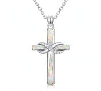 WINNICACA Infinity Kreuz-Anhänger-Halskette 925 Sterlingsilber Unendlichkeit Kette Opal Schmuck für Damen Weihnachts-, Jahrestags- oder Geburtstagsgeschenk für Frauen (Weißgold - Weißer Opal)