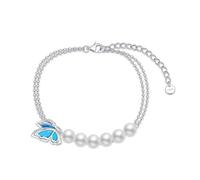 WINNICACA Opal Schmetterling und Perle Doppellagiges Armband 925 Sterling Silber Schmuck Geschenke für Frauen