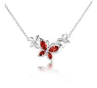 WINNICACA Schmetterling Halskette Roter Kristall Anhänger S925 Sterling Silber Januar Geburtsstein Schmuck Geschenke für Frauen Teenager Geburtstag