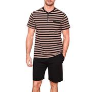 Winovia Herren Schlafanzug Kurz Baumwolle Pyjama Set Kurzarm Nightwear Set mit Knopfleiste und Streifen-Design Schwarz XXL