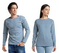 Win's Gestreiftes T-Shirt für Damen und Herren, langärmlig, Unisex, Indigo/Ecru, XXL