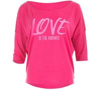 Winshape Ultra leichtes Modal-3/4-Arm Shirt MCS001 mit neon pinkem Glitzer-Aufdruck „Love is The answer Dance Style