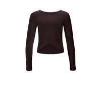 WINSHAPE Damen Functional Light and Soft Cropped Long Sleeve Top Aet131ls Mit Overlap-Applikation Yoga-Shirt, Espresso, XL EU