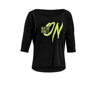 3/4-Arm-Shirt WINSHAPE "MCS001 ultra leicht", Damen, Gr. XL, schwarz (schwarz, glitzer neon gelb), 50% Modal, 50% Baumwolle, U-Boot-Ausschnitt, Shirts, mit Neon gelbem Glitzer-Aufdruck (32074128-XL) s