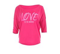 3/4-Arm-Shirt WINSHAPE "MCS001 ultra leicht", Damen, Gr. XL, pink (deep pink, glitzer neon pink), 50% Modal, 50% Baumwolle, U-Boot-Ausschnitt, Shirts 3/4-Arm-Shirt, mit neon pinkem Glitzer-Aufdruck (8