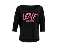 Winshape Damen ultra leichtes Modal-3/4-Arm Shirt MCS001 mit neon pinkem „Love is the answer” Glitzer-Aufdruck, Winshape Dance Style, Fitness Freizeit Sport Yoga Workout