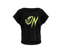 Winshape Damen Ultra leichtes Modal-Kurzarmshirt MCT002 mit neon gelbem „New Day Bring it on” Glitzer-Aufdruck, Dance Style, Schwarz-neon-gelb-Glitzer, XXL