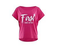 Oversize-Shirt WINSHAPE "MCT002 ultra leicht", Damen, Gr. 3XL, pink (deep pink, glitzer weiß), 50% Modal, 50% Baumwolle, U-Boot-Ausschnitt, Kurzarm, Shirts Yogawear Yogashirt, mit weißem Glitzer-Aufdr