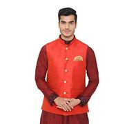 WINTAGE Männer Banarsi Rayon Cotton Bandhgala Festive Nehru Jacke Weste: Orange