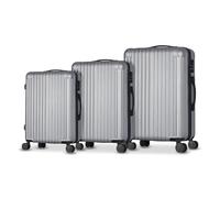 Wintem Set mit 3 Hartschalenkoffer mit Rädern, Easy Roll, Trolley für Reisen aus ABS, Silber, geräumig und robust, Silber/schwarz, Hartschalenkoffer