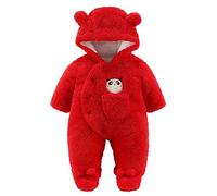 Winter Baby Fleece Overalls Strampler Kleinkind Kapuze Strampelanzug Panda Jumpsuit Kleinkinder mit Füßen Schlafanzüge Outfits Rot 3-6 Monate