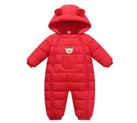 Winter Baby Jungen Schneeanzug Strampler Warm Kapuze Strampelanzug Kleinkind Mädchen Fleece Overall Schneeanzug Mantel Doppelt Reißverschluß Jumpsuit Rot 3-6 Monate